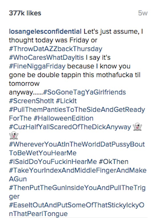 A post caption with a lot of provocative hashtags