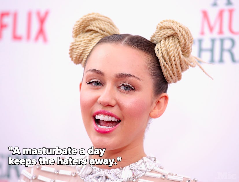 Miley Cyrus and the text 'A masturbate a day keeps the haters away.'