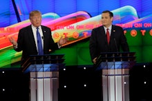 Republican presidential candidates Donald Trump and Sen. Ted Cruz at the Republican presidential pri...