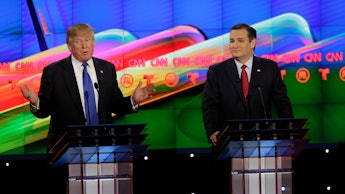 Republican presidential candidates Donald Trump and Sen. Ted Cruz at the Republican presidential pri...