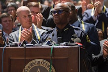 Dallas Police chief David Brown giving a speech to protestors