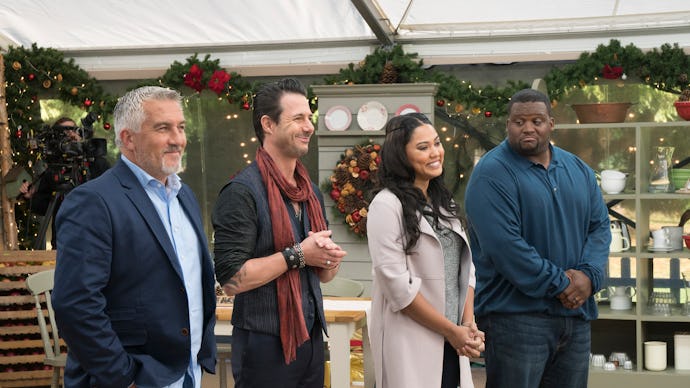 Paul Hollywood, Johnny Iuzzini standing in front of contestants during The Great American Baking Sho...