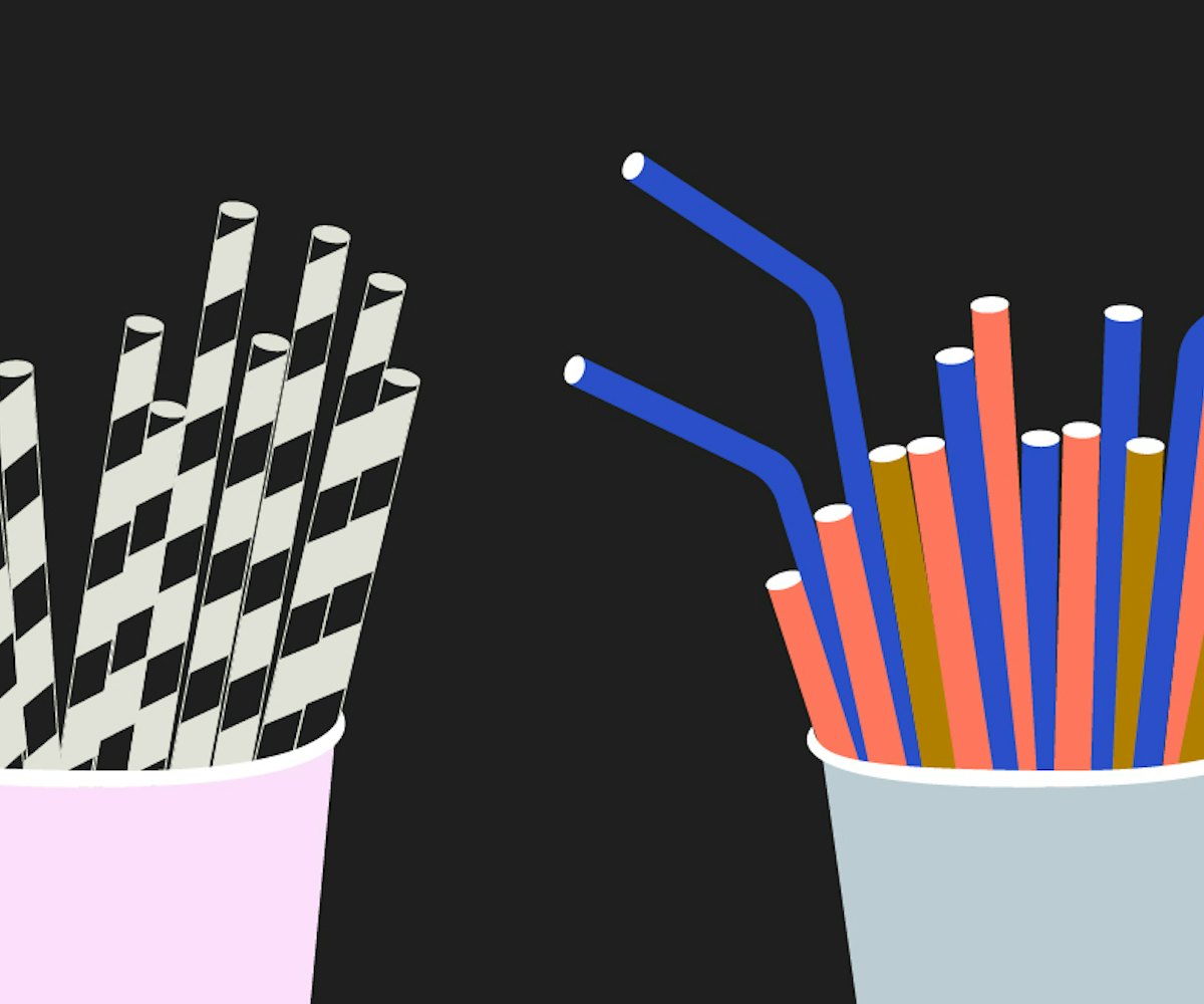 Two different types of straws, plastic and non-plastic ones representing the ''straw bans."