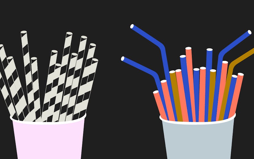 Two different types of straws, plastic and non-plastic ones representing the ''straw bans."
