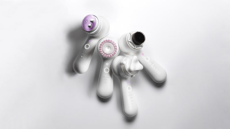 Clarisonic’s famous face cleansers and massagers laid down on a white background