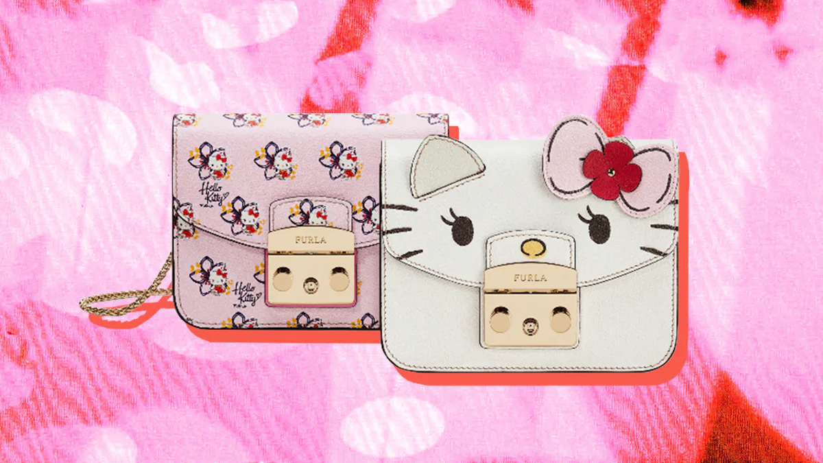 furla hello kitty backpack Faux Leather for Women - Bundle with 16" Hello Kitty Backpack with Front Pocket Plus Water Bottle, Stickers, More | Hello Kitty Backpack Set Furla x Hello Kitty Pink
