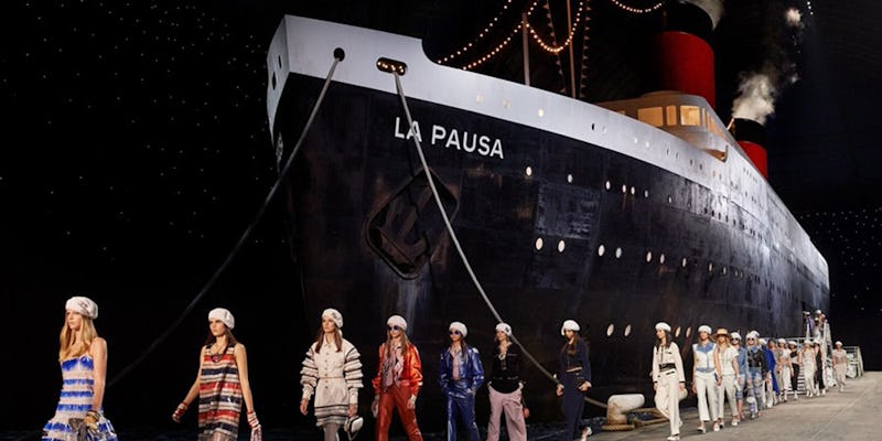Karl Lagerfeld's Chanel fashion show next to a ship named "La Pausa" that is a resurrection of Titan...