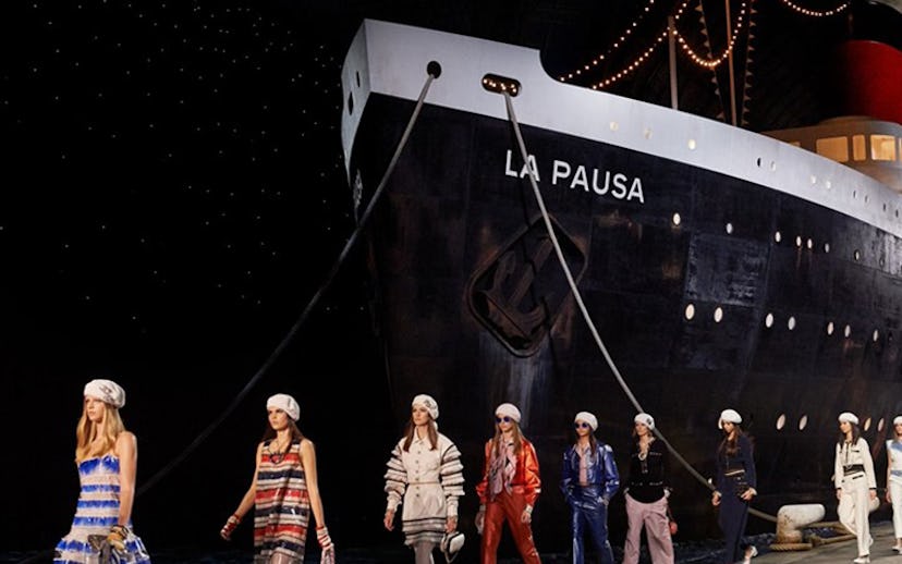 Karl Lagerfeld's Chanel fashion show next to a ship named "La Pausa" that is a resurrection of Titan...