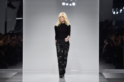 Chief designer Donatella Versace announcing that Versace will no longer use real animal fur in its d...