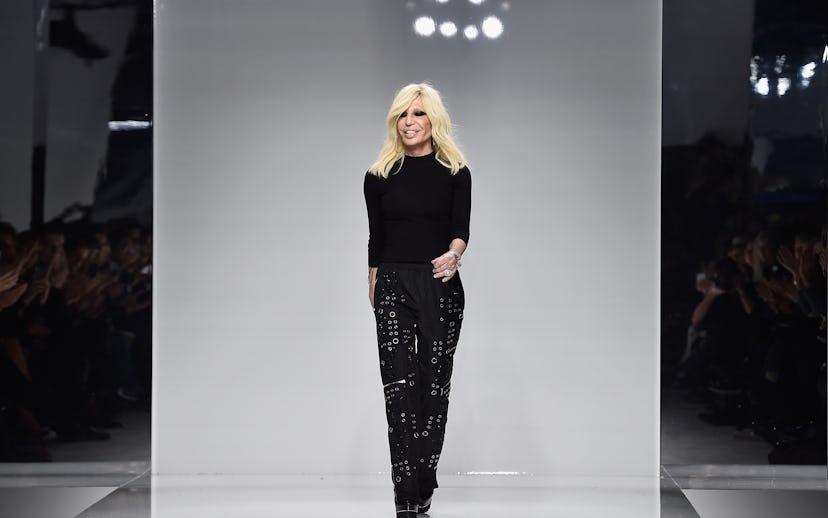 Chief designer Donatella Versace announcing that Versace will no longer use real animal fur in its d...
