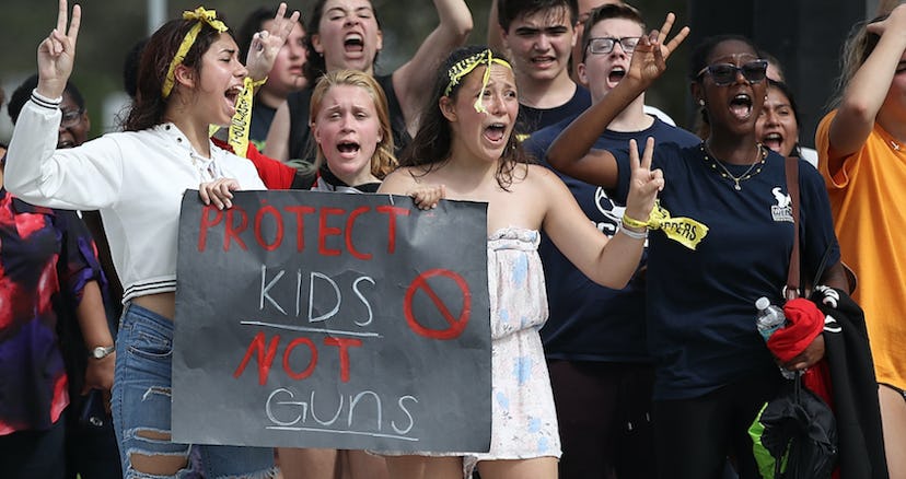 A crowd protesting against guns