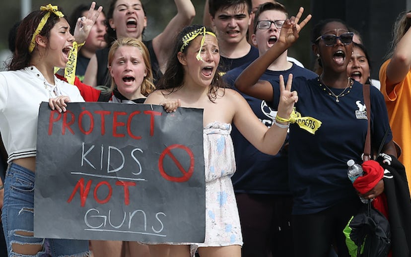 A crowd protesting against guns