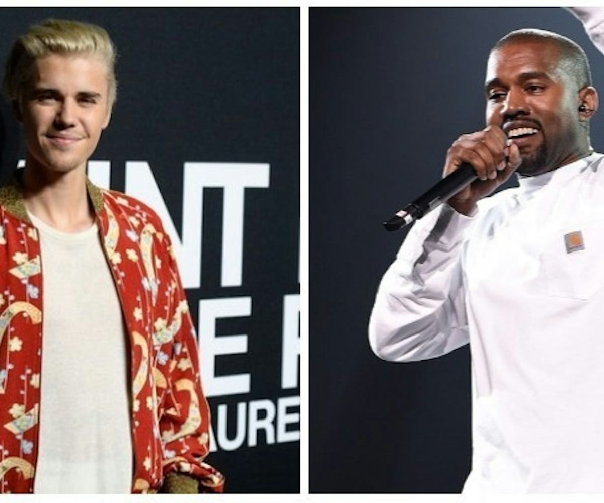 Singers Justin Bieber and Kanye West side by side 