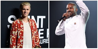 Singers Justin Bieber and Kanye West 