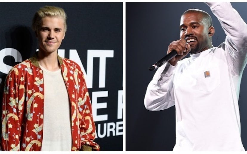 Singers Justin Bieber and Kanye West side by side