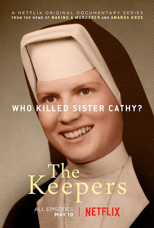 Cover of "The Keepers" by Netflix with sister Cathy smiling 