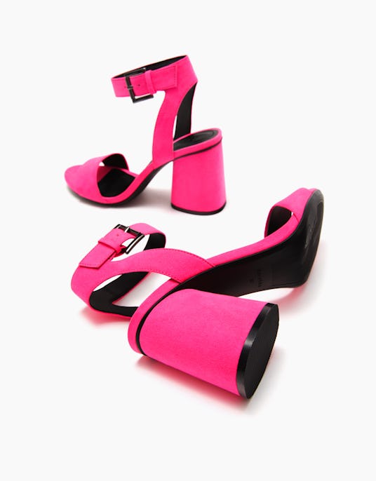 Bershka's pink neon mid-heel sandals