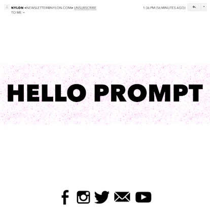 A newsletter banner that says "Hello Prompt", in black letters on light pink background