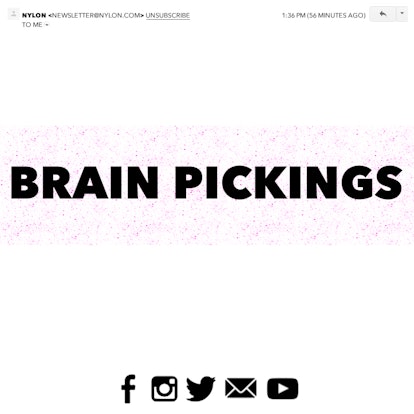 A newsletter banner that says "Brain Pickings", in black letters on light pink background