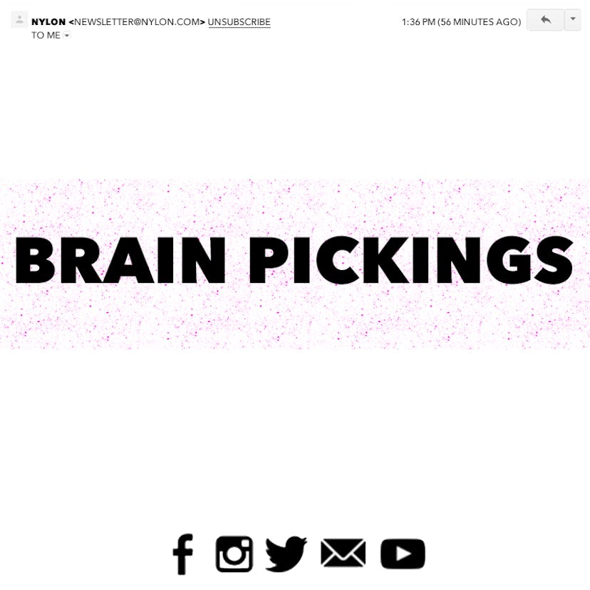 A newsletter banner that says "Brain Pickings", in black letters on light pink background