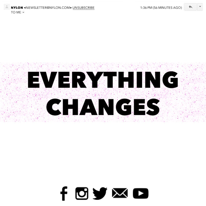 A newsletter banner that says "Everything Changes", in black letters on light pink background