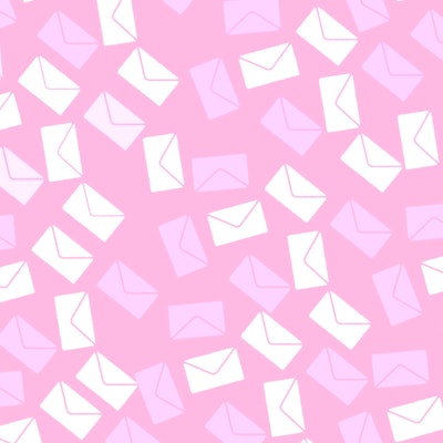 White, pink, and purple envelopes on brighter pink background