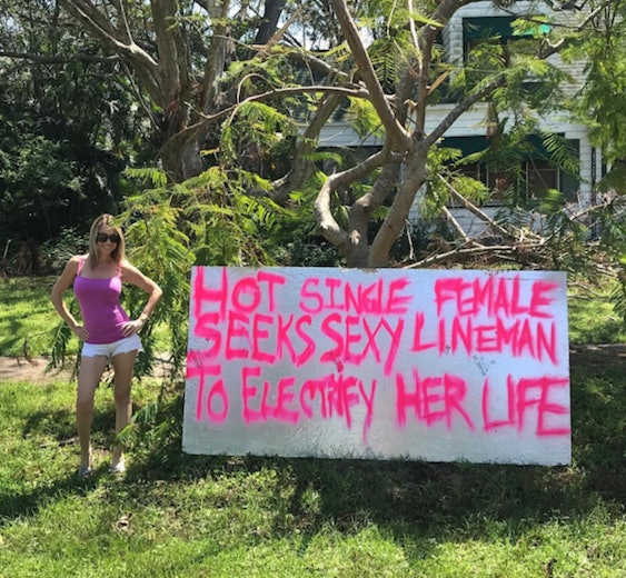 This Woman Used A Sexy Sign To Get Her Electricy Back After Irma—but It’s Not The Whole Story