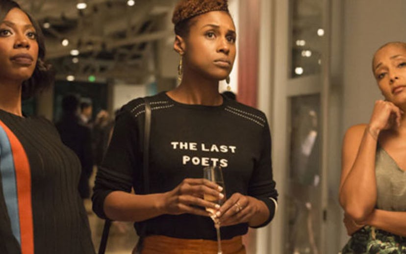 Issa Rae looking worried in the "Insecure" TV show