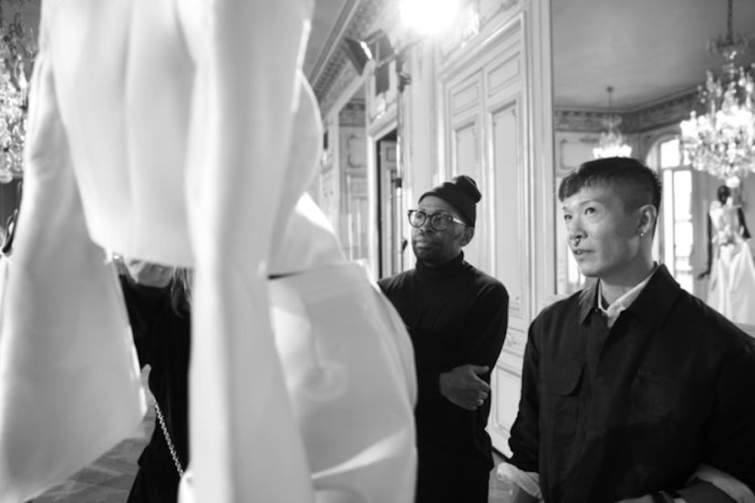 Stephen Wong and Kirk Pickersgill looking at outfits they designed