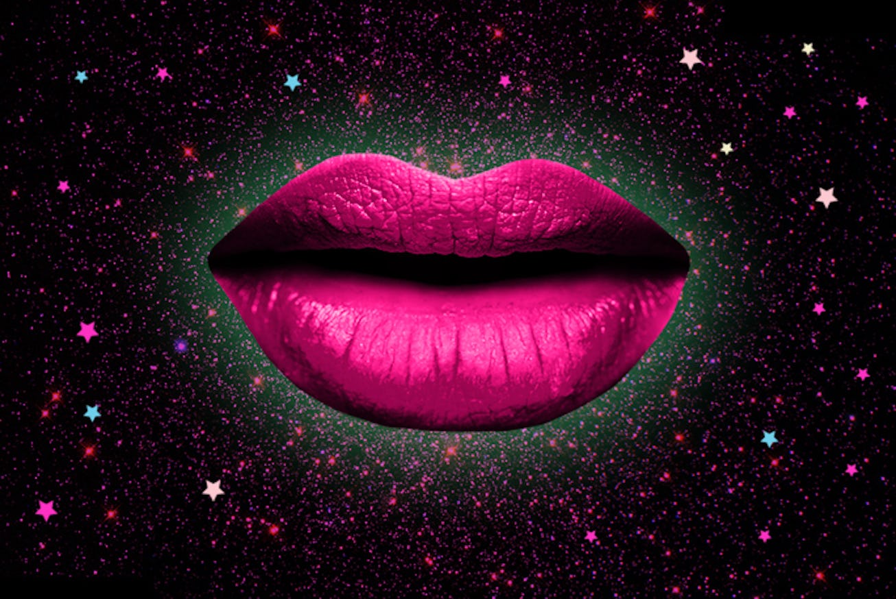 Big pink lips on a black background representing dirty talk.