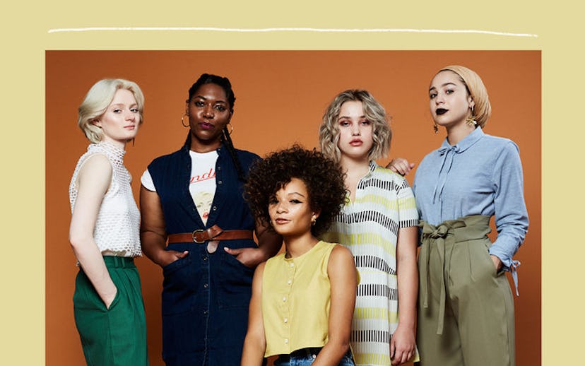 Five models in clothing by brands that design for petite women
