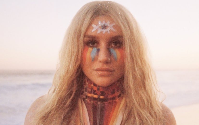 Kesha in her look from music the video for her song "Hymn"
