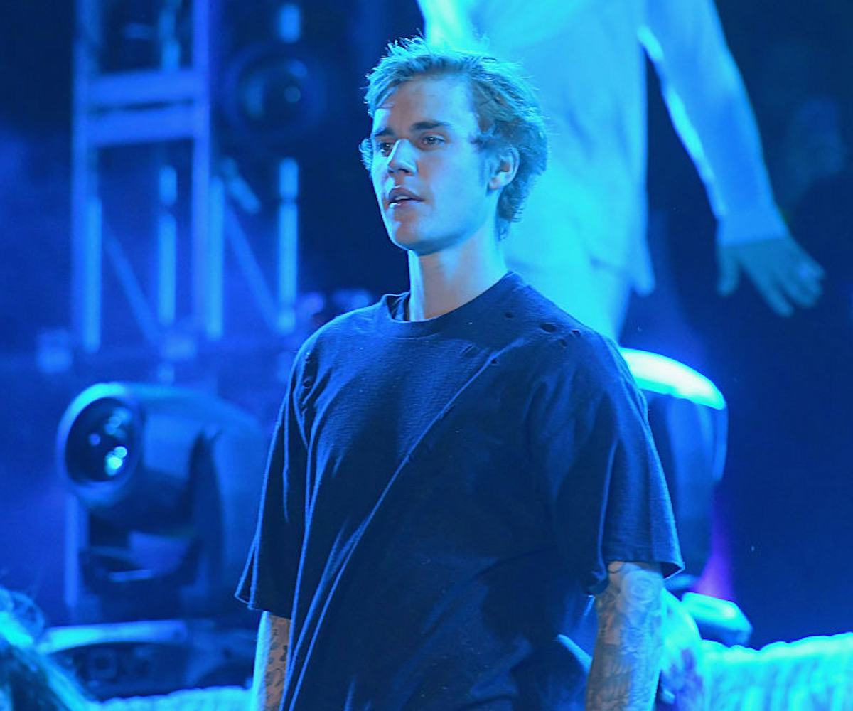 Justin Bieber on stage at the 'Purpose' world tour.