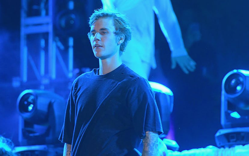 Justin Bieber on stage at the 'Purpose' world tour.