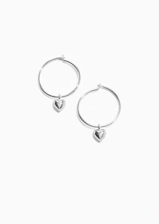 Silver hoop earrings with a sweetheart sign by & Other Stories