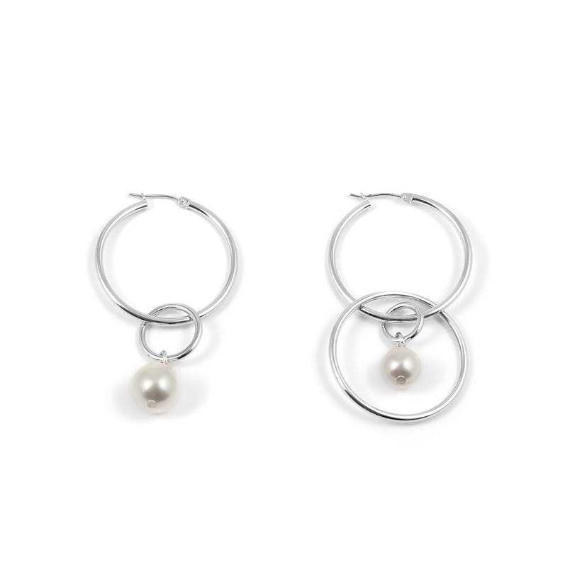 Medium hoop earrings with pearl drops by Joomi Lim