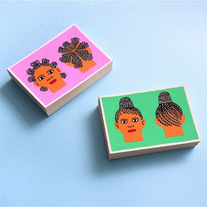 Postcards with drawings of hairstyles with braids