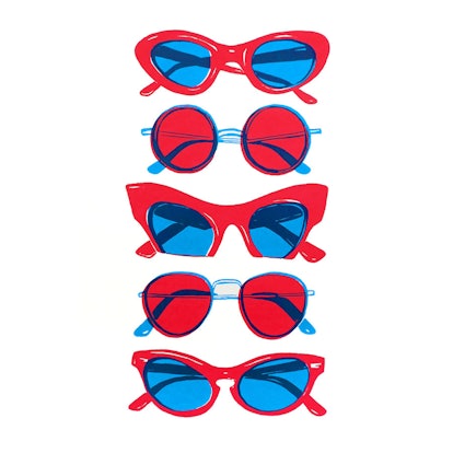 Illustration of sunglasses in blue and red