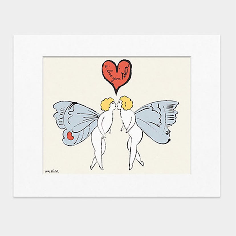 Illustration of two humans with butterfly wings kissing each other