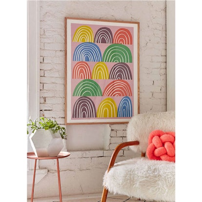 Collage of rainbows in one color hanged as a picture on the wall