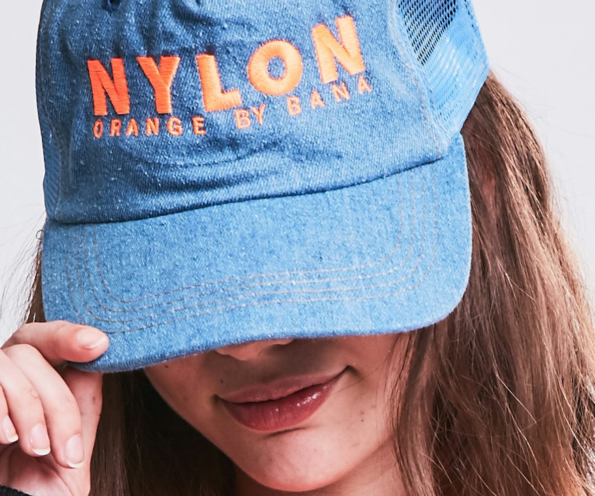 A baseball hat made because of NYLON’s collaboration with Orange by Bana