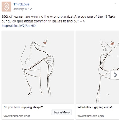 Advertising post on doing a quiz for discovering whether a woman is wearing a wrong bra size