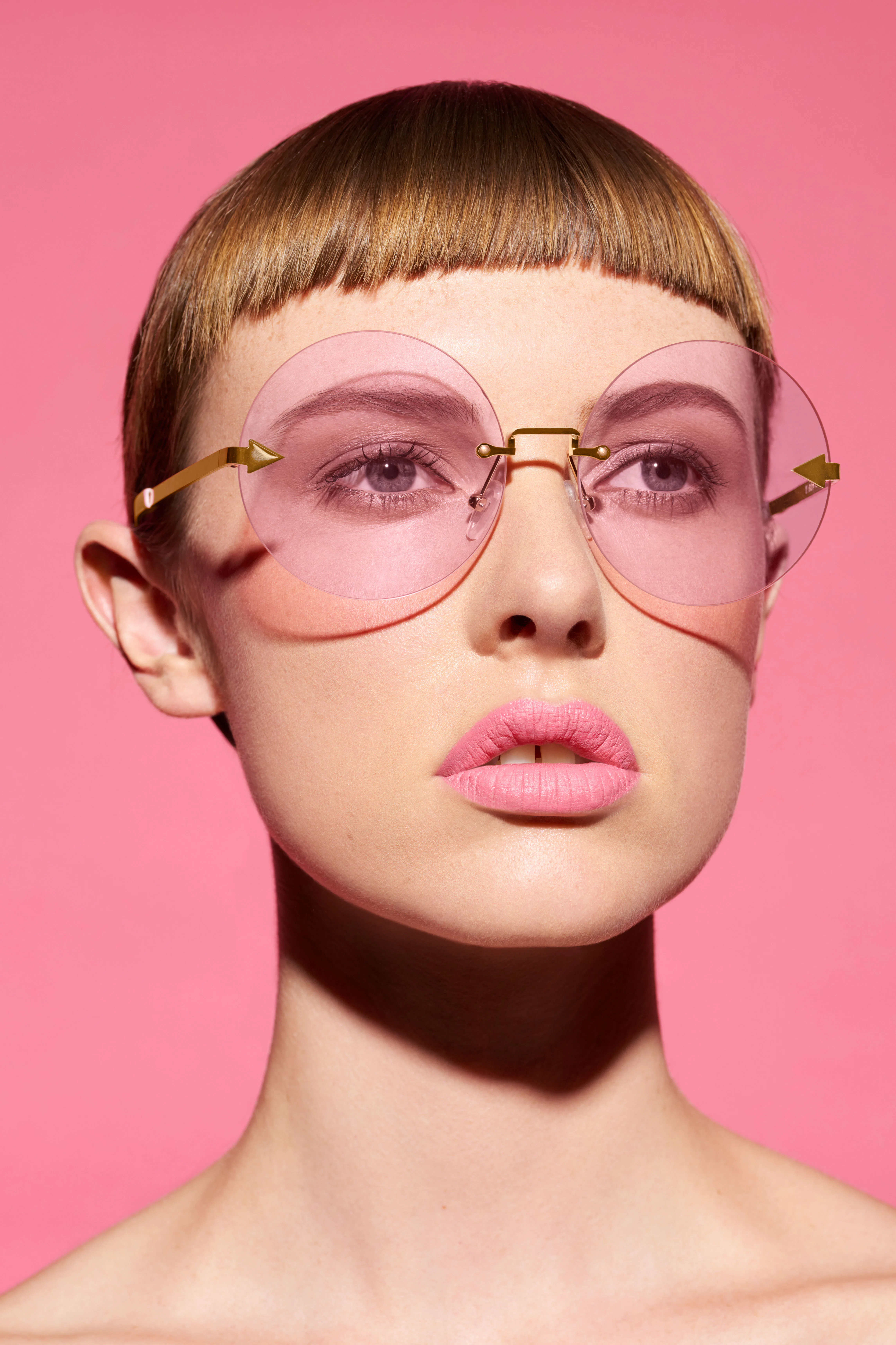 Karen Walker Star Sailor Mirrored Gold Pink Sunglasses Large Cat Eye Sunglasses with Angle Corner Flat Lens | YOLO  main image 2