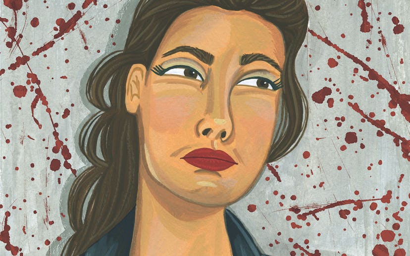 Painting of a woman with a bloody background