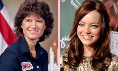 Sally Ride's and Emma Stone's photos side by side 