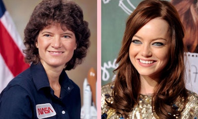 Sally Ride, female astronaut and Emma Stone, actress