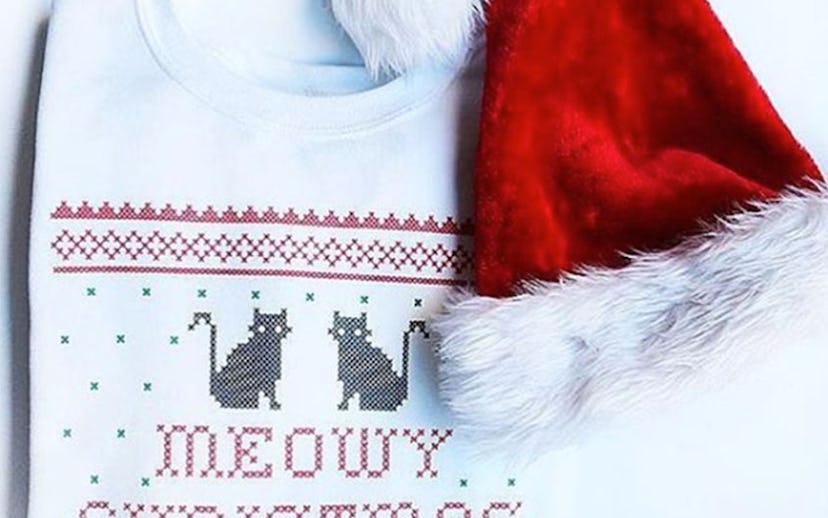 Christmas sweater and red Christmas cap