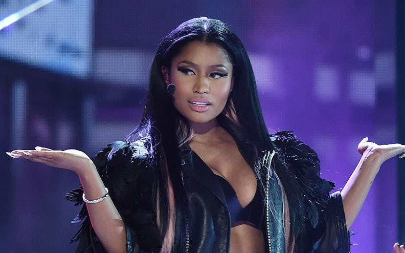 Nicki Minaj wearing a black jacket during her concert