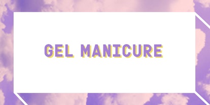 Purple "GEL MANICURE" text sign on a white background