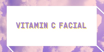 Purple "VITAMIN C FACIAL" text sign on a white background